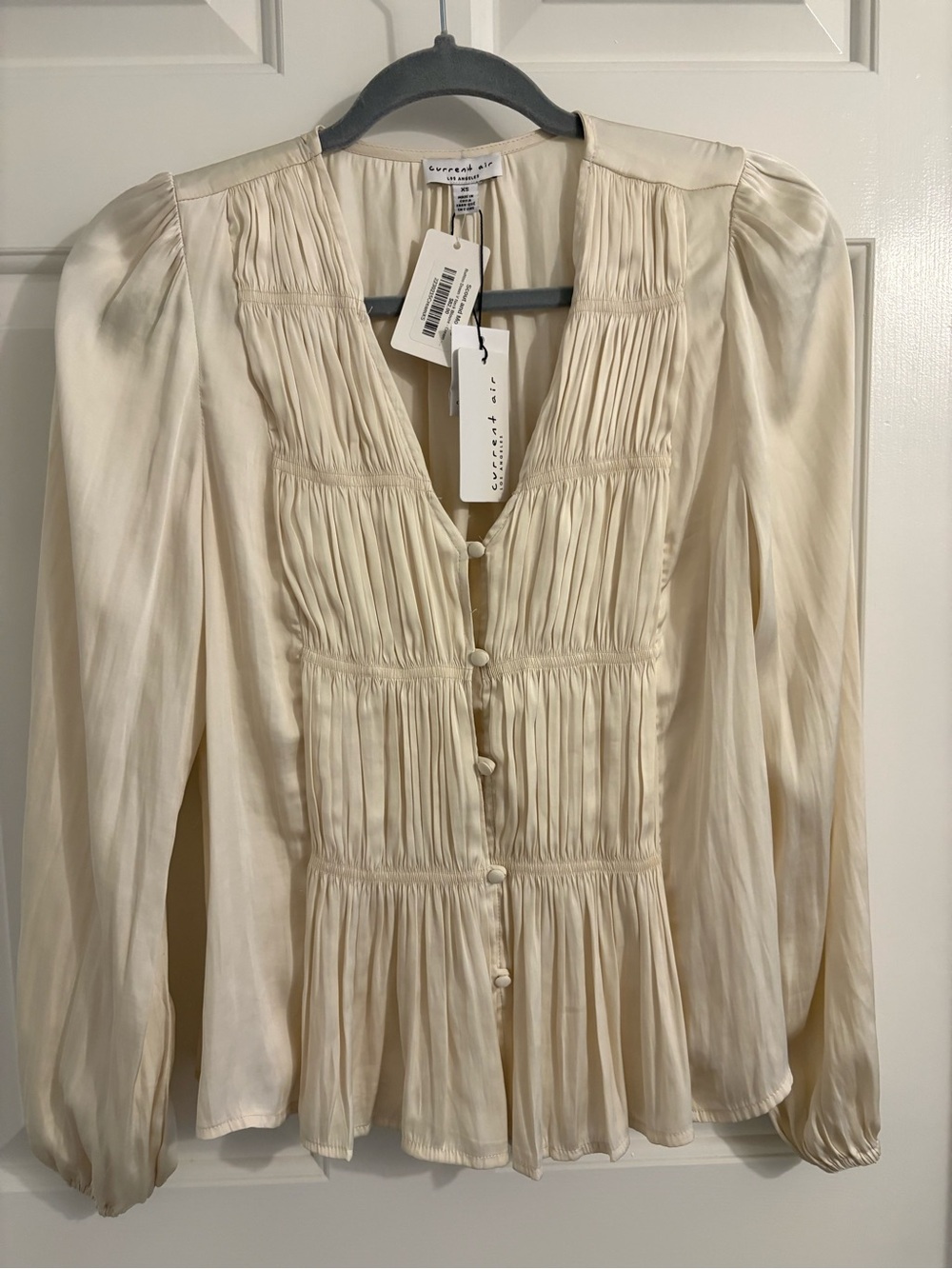 Current Air Cream Pleated Button-Front Blouse